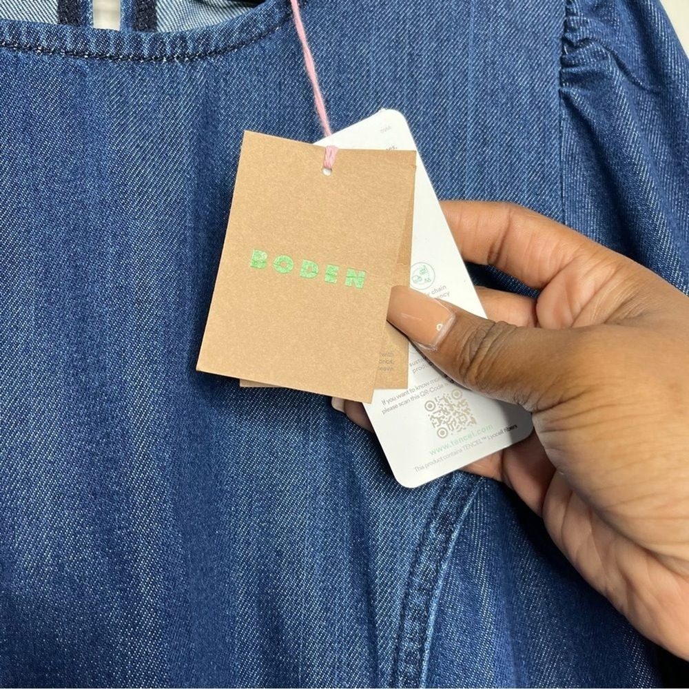 NEW Boden Women Dress 12 Denim Blouson Shift‎ Tencel Chambray Long Sleeve - Picture 5 of 16